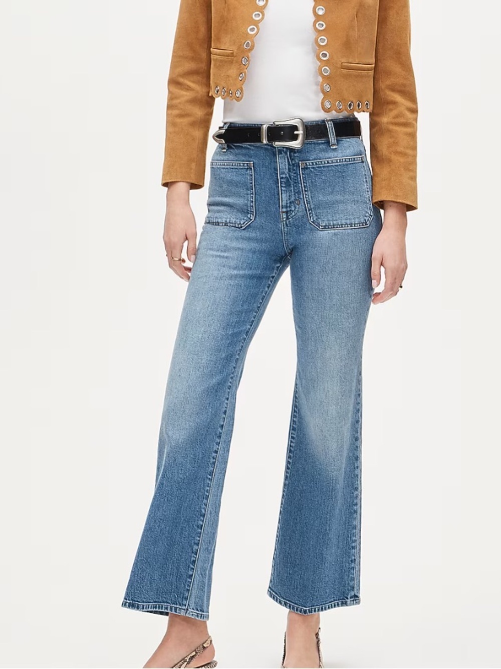 J crew hickory Charley kickout cropped jean in semi-stretch with patch pockets